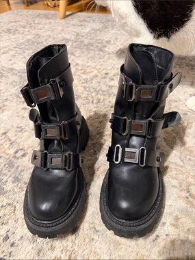 Burning man style Black Buckled Combat Boots